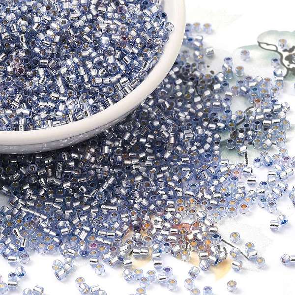 

PandaHall Glass Seed Beads, Silver Lined, Cylinder, Cornflower Blue, 2x1.5mm, Hole: 1.4mm, about 5599pcs/50g Glass