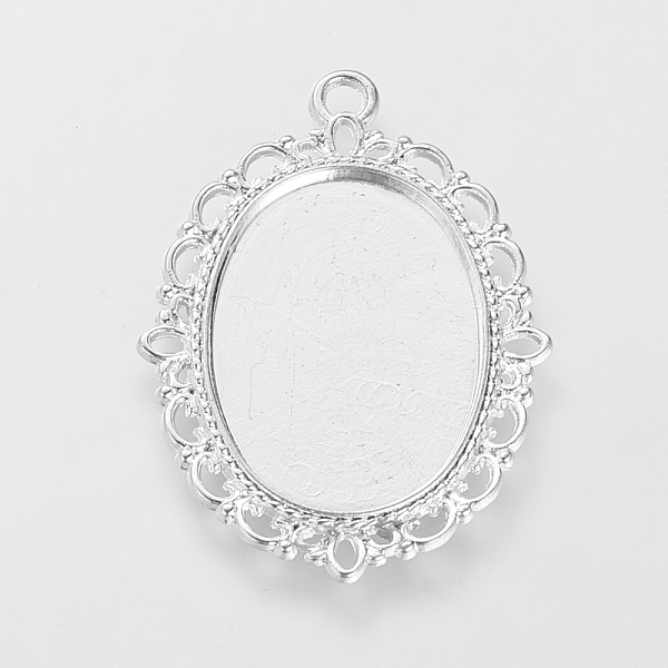 

PandaHall Alloy Pendant Cabochon Settings, Flat Oval, Platinum, Tray: 25.5x18.5mm, 39x29x1.5mm, Hole: 2.5mm Alloy Oval