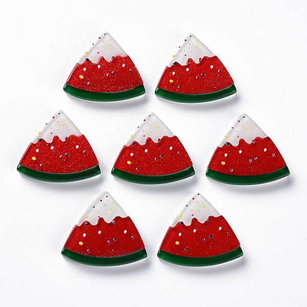 

PandaHall Cellulose Acetate(Resin) Cabochons, with Glitter Powder, Watermelon, Dark Red, 24x26x4mm Cellulose Acetate Fruit