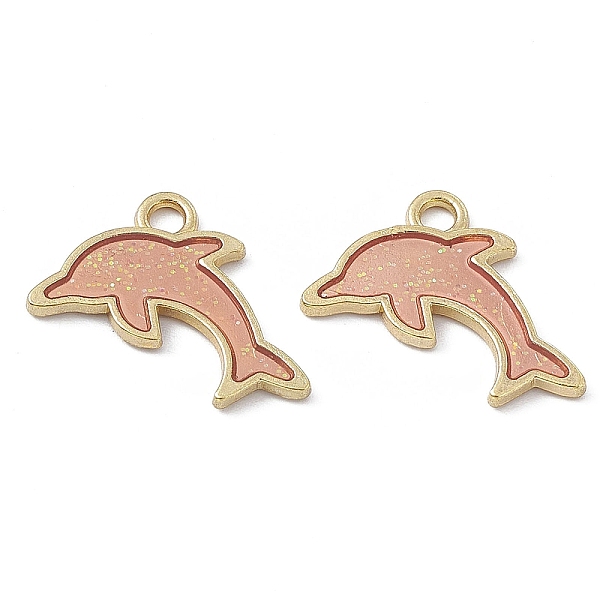 

PandaHall Alloy Enamel Pendants, Light Gold, Dolphin Charm, Dark Salmon, 18x21x1.5mm, Hole: 2.4mm Alloy+Enamel Dolphin
