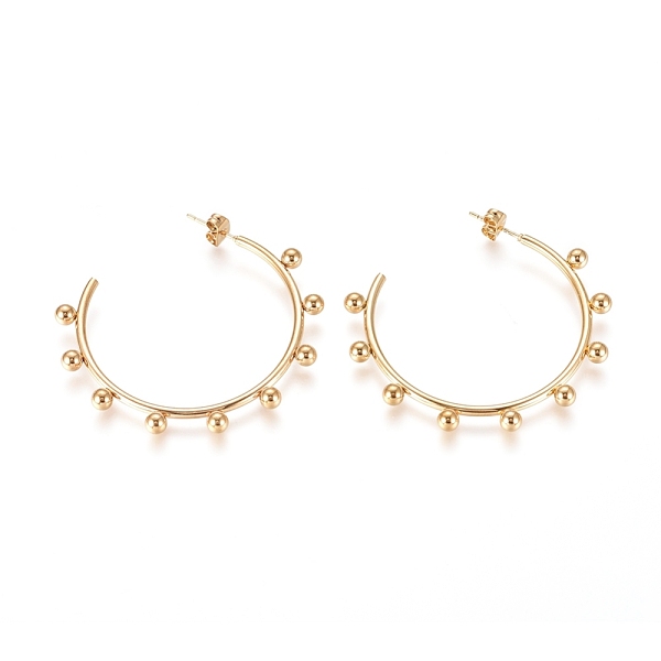 

PandaHall 304 Stainless Steel Stud Earrings, Half Hoop Earrings, Hypoallergenic Earrings, with Round Beads and Earring Backs, Golden...