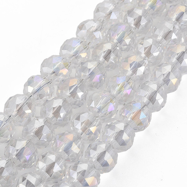

PandaHall Electroplate Transparent Glass Beads Strands, AB Color Plated and Faceted, Round, Clear AB, 8.5x10mm, Hole: 2mm, about..., White