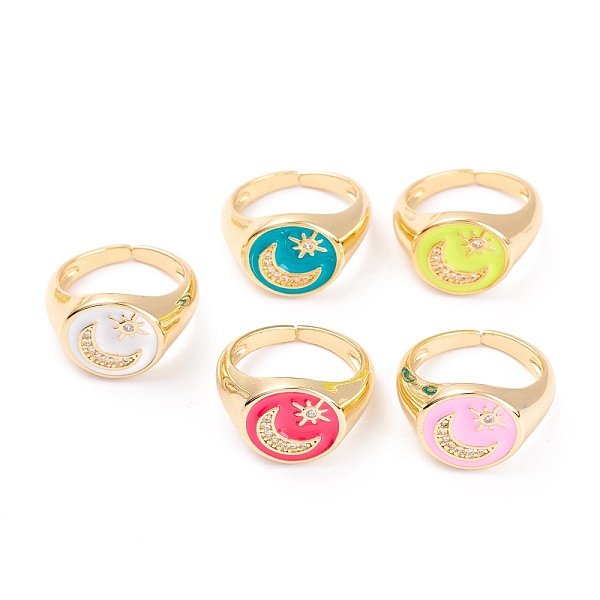 

PandaHall Brass Micro Pave Clear Cubic Zirconia Cuff Rings, with Enamel, Flat Round with Star & Moon, Real 18K Gold Plated, Mixed Color, US..., Multicolor