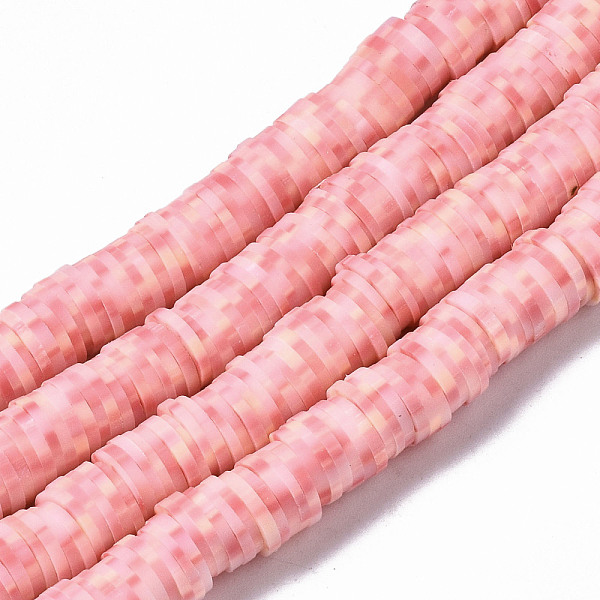 PandaHall Handmade Polymer Clay Beads Strands, for DIY Jewelry Crafts Supplies, Heishi Beads, Disc/Flat Round, Pink, 8x0.5mm, Hole: 2mm...