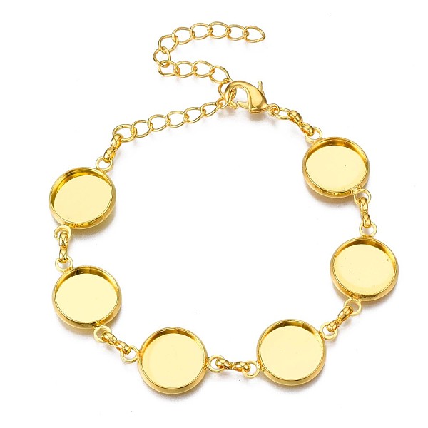 

PandaHall Brass Bracelet Making, Flat Round, Golden, Tray: 12mm, 6-3/4 inch(170mm) Brass