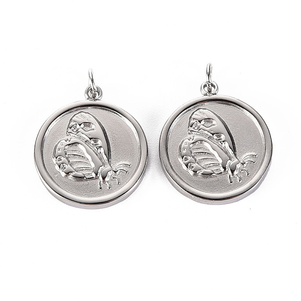 

PandaHall 304 Stainless Steel Pendants, with Jump Rings, Flat Round with Butterfly, Stainless Steel Color, 17.5x15x2mm, Jump Ring: 3.8x0.5mm...