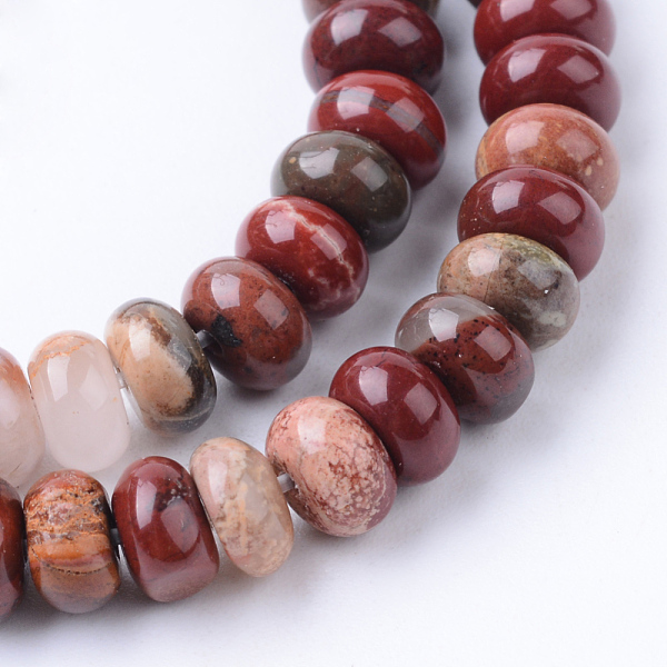 

PandaHall Natural Red Jasper Beads Strands, Rondelle, 6x4mm, Hole: 1mm, about 95~98pcs/strand, 14.17~14.96 inch Red Jasper Rondelle