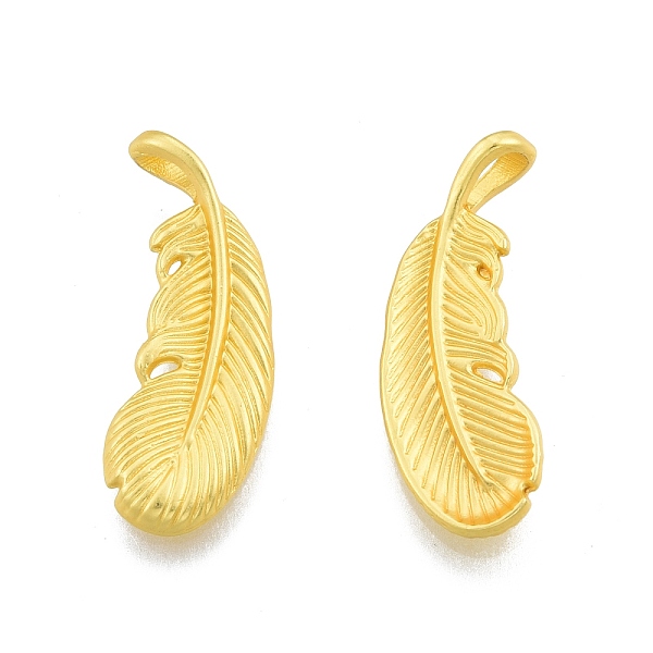 

PandaHall Alloy Pendants, Feather Charms, Matte Gold Color, 23x9x5mm, Hole: 3.5x2.5mm Alloy Feather