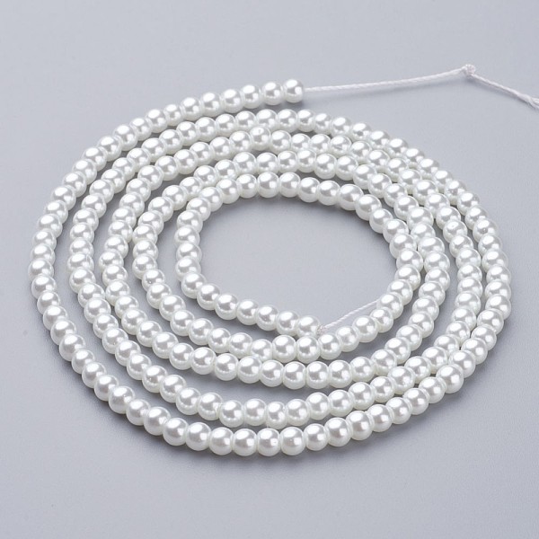 Glass Pearl Beads Strands, Pearlized, Round, White, 4-5mm, Hole: 1mm, about 200pcs/strand, 30.71 inch(78cm)