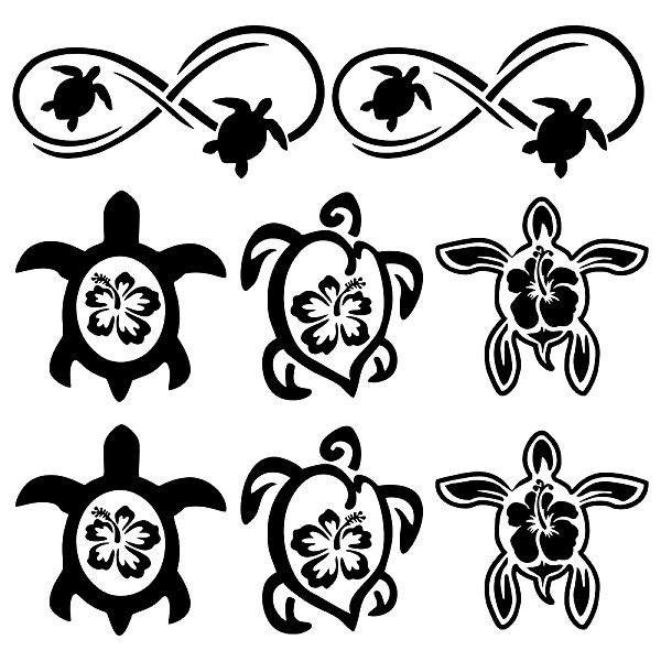 

PandaHall Gorgecraft 8 Sheets 4 Style Turtle & Infinity Laser Style PET Waterproof Self-Adhesive Stickers, Decals for Car, Motocycle Decor..., Black