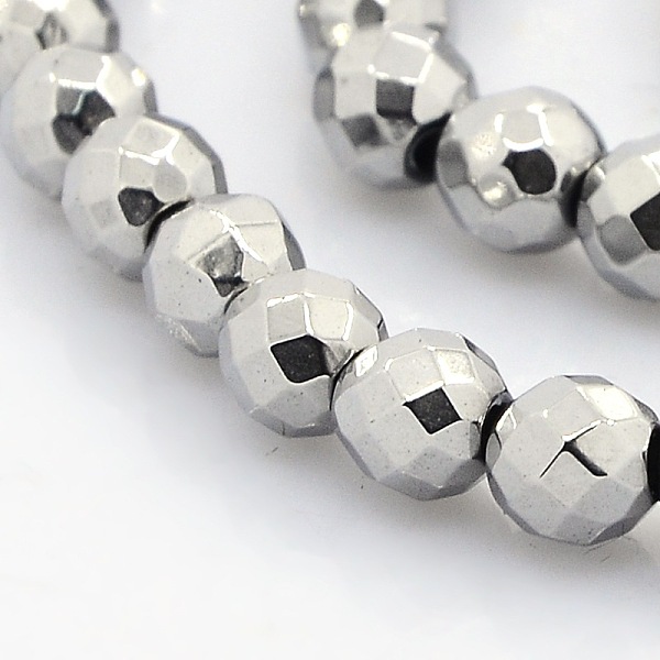 Faceted Round Non-magnetic Synthetic Hematite Beads Strands