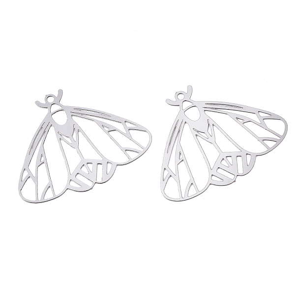 

PandaHall 201 Stainless Steel Filigree Pendants, Etched Metal Embellishments, Moth, Stainless Steel Color, 21.5x27x0.3mm, Hole: 1.2mm 201...
