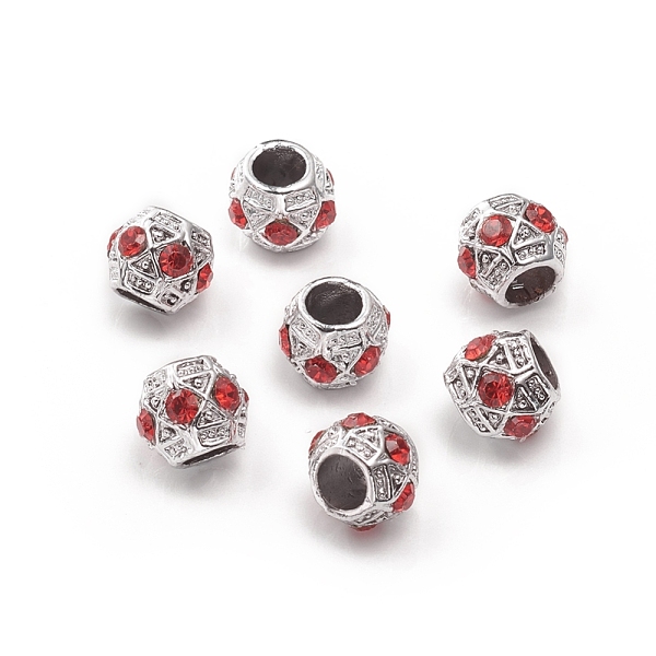 

PandaHall Alloy Rhinestone European Beads, Large Hole Beads, Rondelle, Siam, Silver Color Plated, 11x9mm, Hole: 5mm Alloy+Rhinestone..., Red