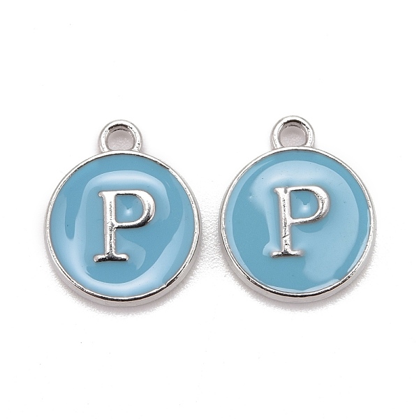 

PandaHall Platinum Plated Alloy Enamel Charms, Cadmium Free & Lead Free, Enamelled Sequins, Flat Round with Letter, Sky Blue, Letter.P...