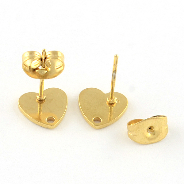 

PandaHall 304 Stainless Steel Heart Stud Earring Findings, with Loop, Golden, 8x8mm, Hole: 1mm, pin: 0.8mm 304 Stainless Steel Heart