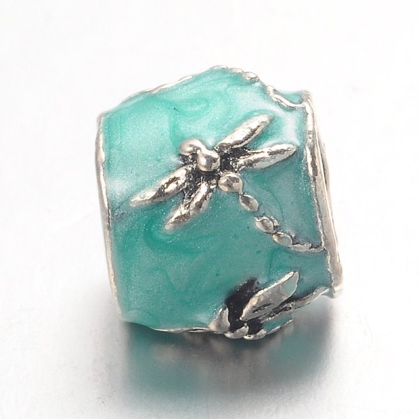 

PandaHall Barrel Large Hole Alloy Enamel European Beads, Antique Silver, Medium Turquoise, 9x9x5mm, Hole: 5mm Alloy+Enamel Barrel Cyan