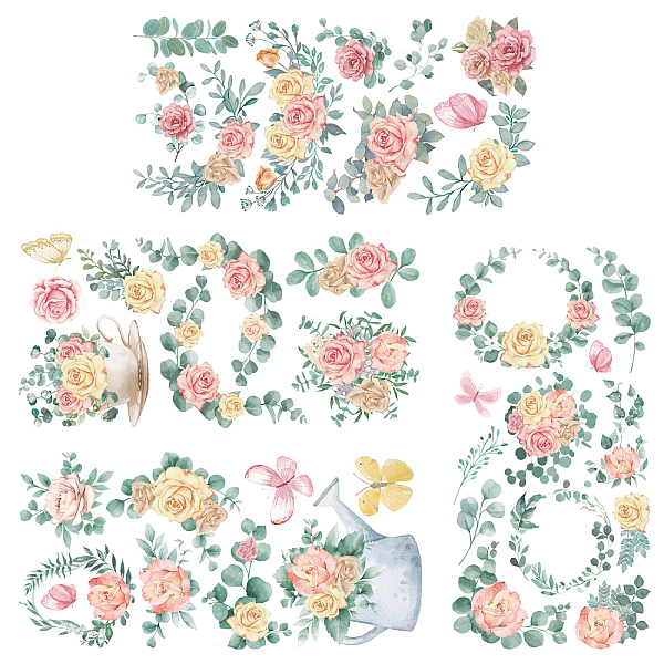 

PandaHall Floral PVC Waterproof Decorative Stickers, Self Adhesive Decals for Furniture Decoration, Flower, 300x150mm, 1 sheet/style, 4...