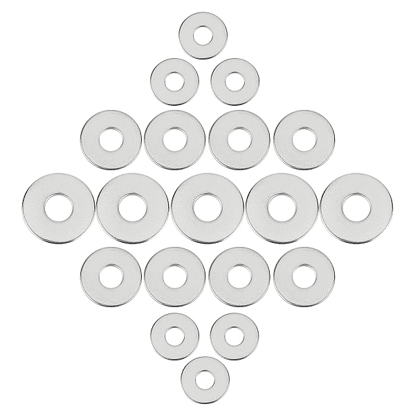 

PandaHall SUNNYCLUE 150Pcs 3 Styles 304 Stainless Steel Shim, Flat Round, Stainless Steel Color, 12~17.5x1~1.5mm, Hole: 4~6mm, 50pcs/style...