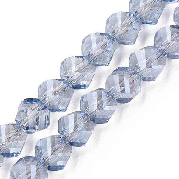 

PandaHall Electroplate Transparent Glass Beads Strands, Faceted, Nuggets, Cornflower Blue, 8x7mm, Hole: 1.4mm, about 72pcs/strand, 20.08...