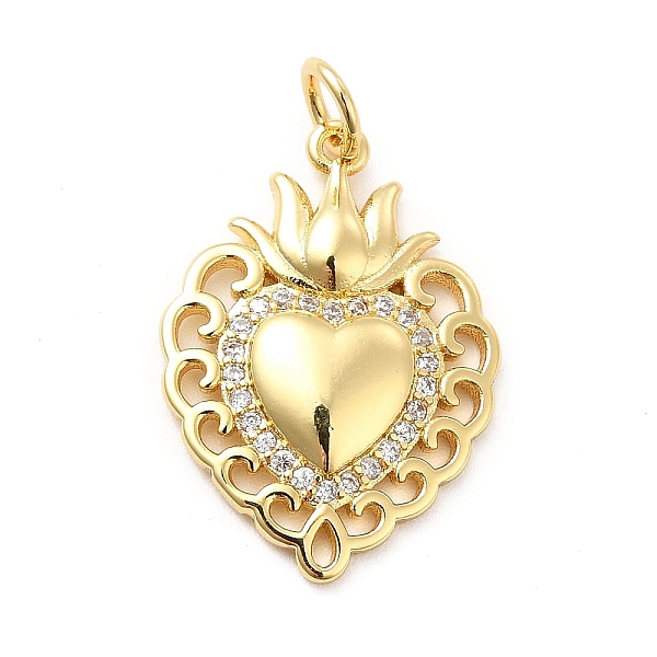 

PandaHall Rack Plating Brass Micro Pave Cubic Zirconia Pendants, Sacred Heart Charm, Mexican Milagro Flaming Holy Heart Pendant..., Clear