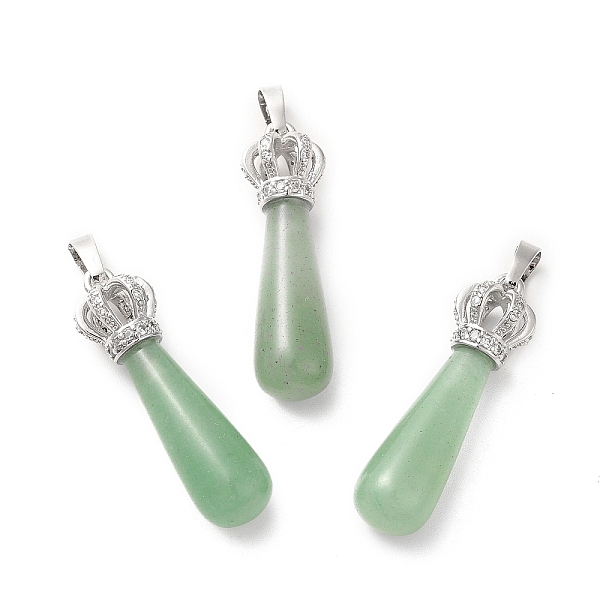 

PandaHall Natural Green Aventurine Pendants, Teardrop Charms, with Brass Crystal Rhinestone Crown Findings, Platinum, Cadmium Free & Lead..., Clear