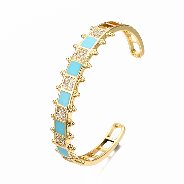 

PandaHall Brass Micro Pave Clear Cubic Zirconia Cuff Bangles, with Enamel, Nickel Free, Square, Real 16K Gold Plated, Sky Blue, Inner...