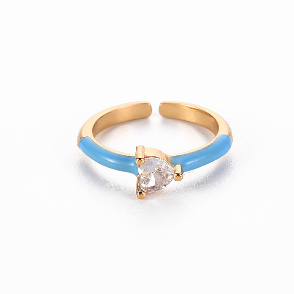 

PandaHall Brass Enamel Cuff Rings, Open Rings, Solitaire Rings, with Clear Cubic Zirconia, Nickel Free, Heart, Golden, Dodger Blue, US Size...