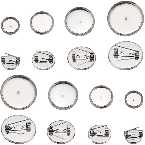 

PandaHall SUNNYCLUE 1 Box 40Pcs Brooch Blanks Stainless Steel Cabochon Bezels Round Lapel Pin Brooches Clasps Pins Cabochon Disk Base Flat...