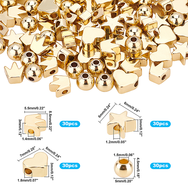 

PandaHall 120pcs 4 Shapes Heart Star Crown Beads Spacer, Brass Metal Loose Beads Rondelle Loose Beads for Jewelry Bracelet Necklace Making...