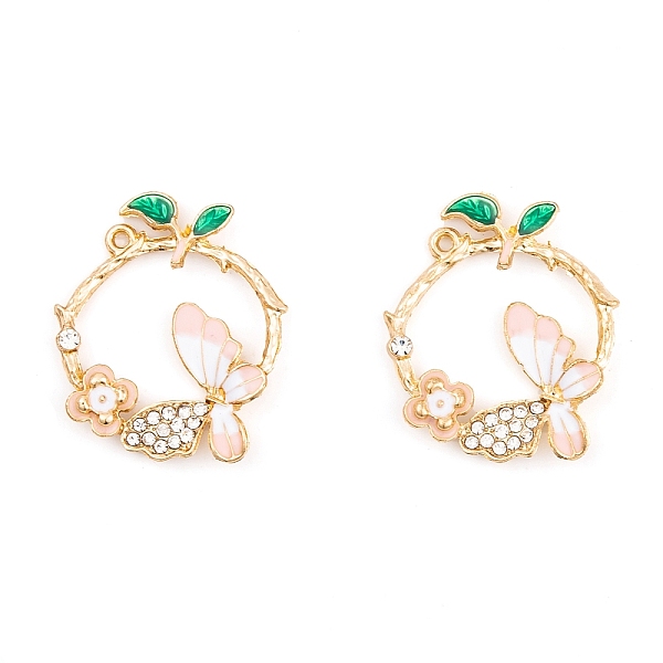 

PandaHall Rack Plating Alloy Enamel Pendants, with Rhinestone, Light Gold, Ring with Butterfly Charm, Misty Rose, 31x26x3.5mm, Hole: 1.4mm...