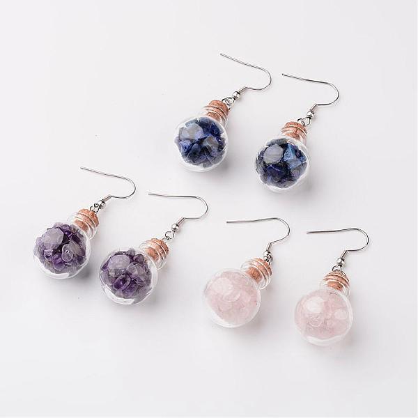 

PandaHall Natural Gemstone Chip Beads with Hole, Inside Glass Bottle Dangle Earrings, with 304 Stainless Steel Earring Hooks, 52mm, Pin...