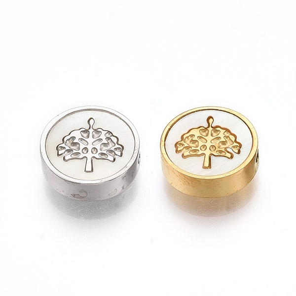 

PandaHall 304 Stainless Steel Beads, with Shell, Flat Round with Tree of Life, Golden & Stainless Steel Color, 9.5~10x3mm, Hole: 1.5mm 304...