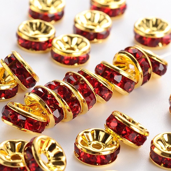 

PandaHall Brass Rhinestone Spacer Beads, Grade AAA, Straight Flange, Nickel Free, Golden Metal Color, Rondelle, Siam, 8x3.8mm, Hole: 1.5mm..., Red