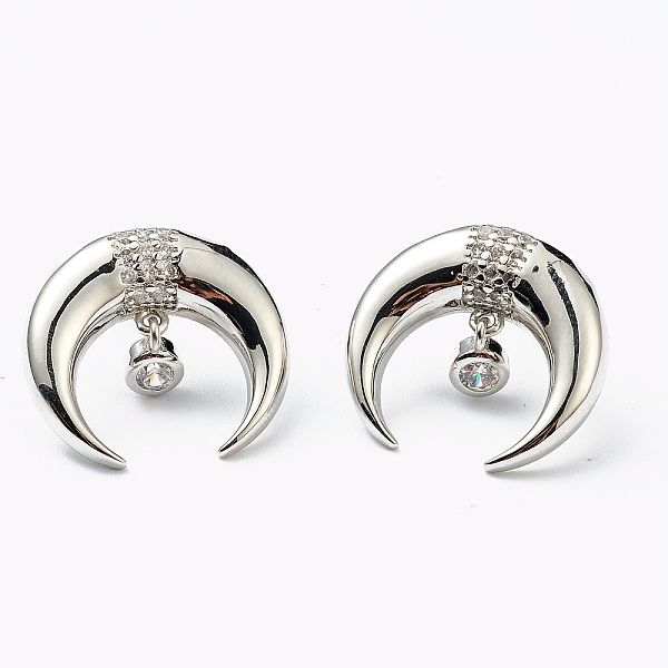 

PandaHall Brass Micro Pave Clear Cubic Zirconia Stud Earrings, with Ear Nuts, Double Horn/Crescent Moon, Platinum, 18.5x20mm, Pin: 0.6mm...