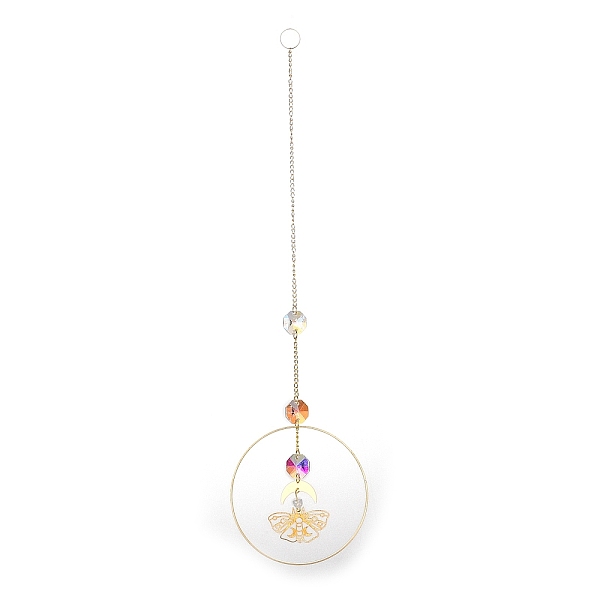 PandaHall Brass Big Pendant Decorations, Hanging Suncatchers, with Octagon Glass Beads, for Home Window Decoration, Butterfly, 320mm...
