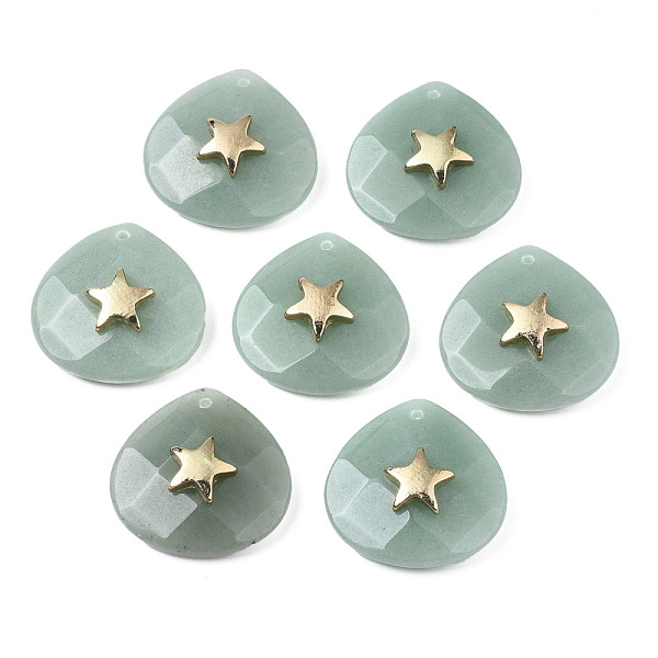 

PandaHall Natural Green Aventurine Pendants, with Light Gold Plated Brass Star Findings, Faceted, Teardrop, 28~28.5x28~28.5x10mm, Hole...