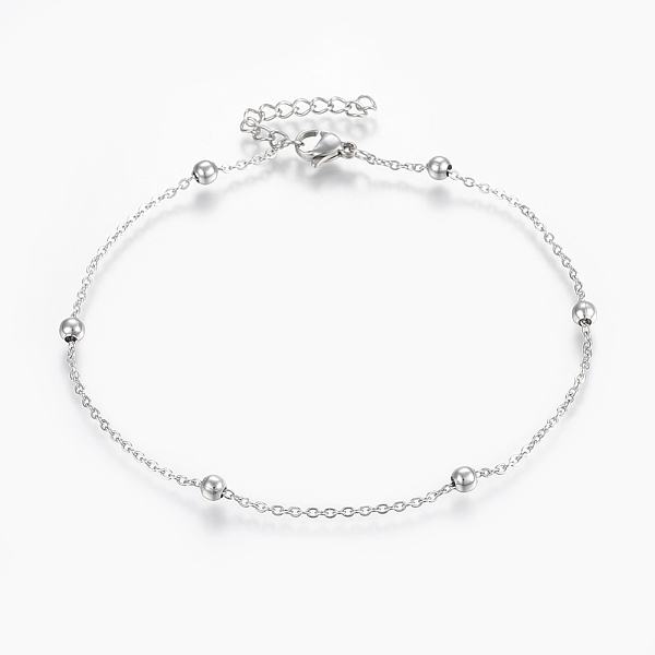 

PandaHall 304 Stainless Steel Anklets, with Lobster Claw Clasps, Round Beads and Cable Chains, Stainless Steel Color, 9 inch(230mm), 1.5mm...