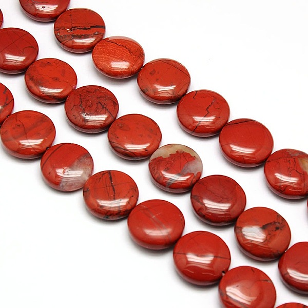 

PandaHall Natural Crackle Flat Round Red Jasper Beads Strands, 20x7~9mm, Hole: 1mm, about 20pcs/strand, 15.74 inch Red Jasper Flat Round