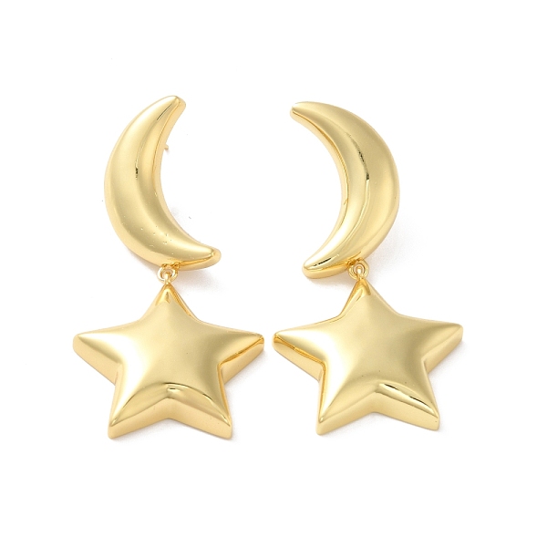 

PandaHall Long-Lasting Plated Brass Star and Moon Dangle Stud Earrings for Women, Cadmium Free & Lead Free, Real 18K Gold Plated, 49mm, Pin...