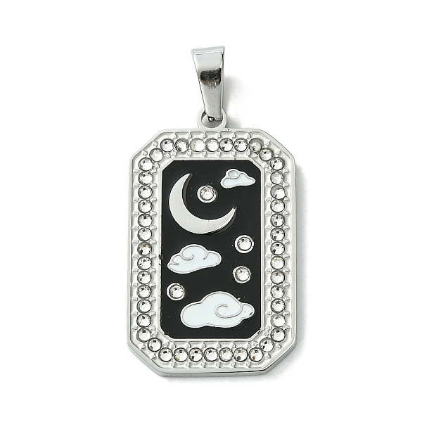 

PandaHall Ion Plating(IP) 304 Stainless Steel Pendants, with Enamel and Rhinestone, Rectangle with Tarot Charm, Stainless Steel Color, Black...