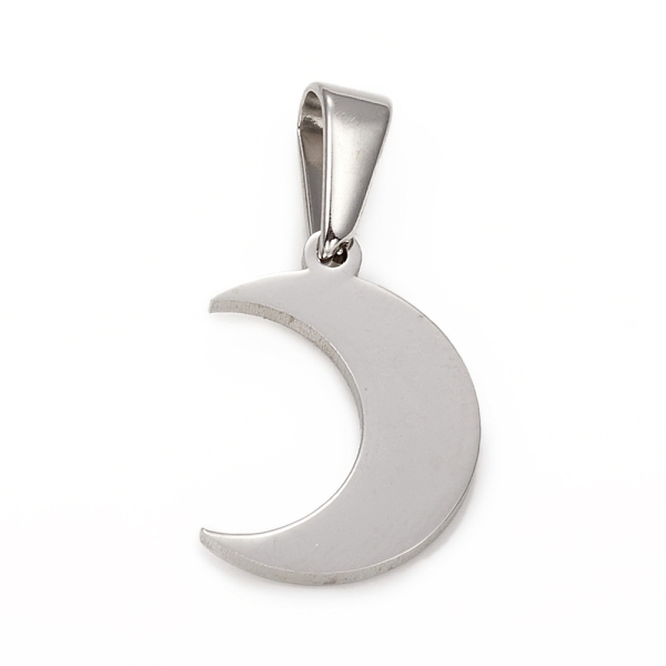 

PandaHall 304 Stainless Steel Pendants, Moon, Stainless Steel Color, 17.5x12.5x1.5mm, Hole: 3.5x6.5mm 304 Stainless Steel Moon