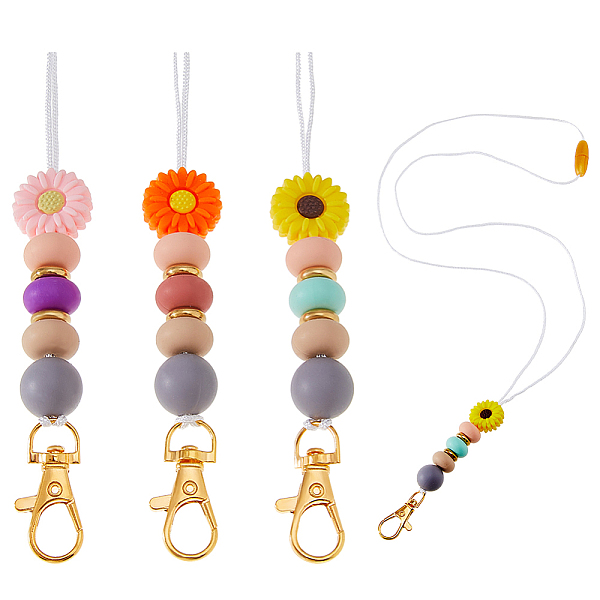 3Pcs Silicone Daisy  Nylon Thread Lanyard