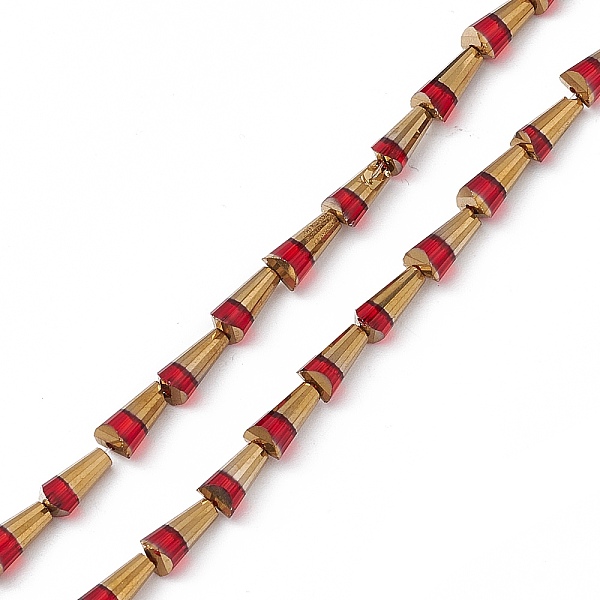 

PandaHall Electroplate Glass Beads Strands, Half Golden Plated, Faceted Cone, Dark Red, 7.5~8x4~4.5mm, Hole: 0.8mm, about 34~35pcs/strand...