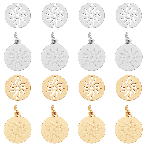 

PandaHall DICOSMETIC 8Pcs 2 Colors Stainless Steel Flat Round with Sun Charms and Links Connectors Sun Shaped Connectors Round Small Sun...