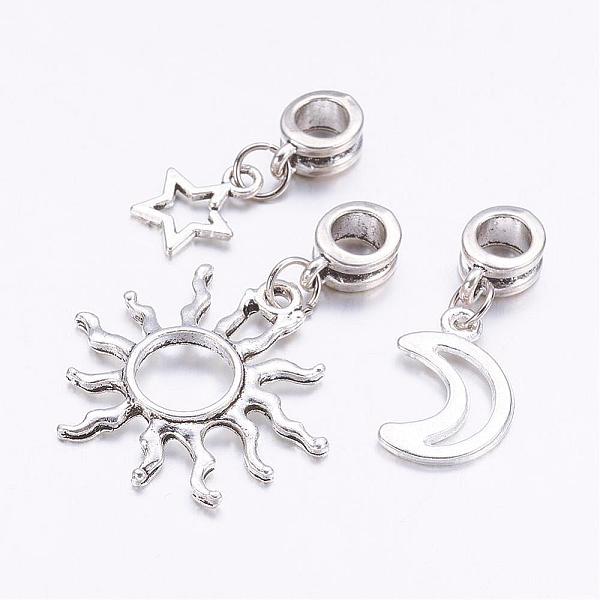 

PandaHall Tibetan Style Alloy European Dangle Charms, Star, Sun & Moon, Antique Silver, 25~38mm, Hole: 4.5mm Alloy Mixed Shapes