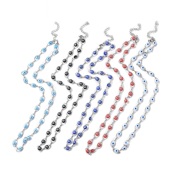 

PandaHall Evil Eye Plastic Link Chain Necklace, 304 Stainless Steel Jewelry for Women, Mixed Color, 17-1/2~17-5/8 inch(44.4~44.7cm) 304..., Multicolor