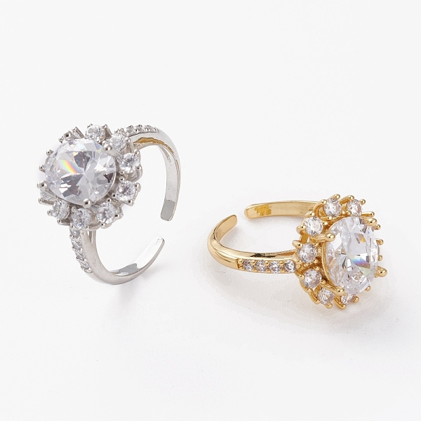 

PandaHall Brass Micro Pave Clear Cubic Zirconia Cuff Rings, Open Rings, Long-Lasting Plated, Oval, Mixed Color, US Size 6, Inner Diameter...