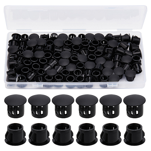 

PandaHall Gorgecraft 100Pcs Plastic Hole Plugs, Snap in Flush Type Hole Plugs, Post Pipe Insert End Caps, for Furniture Fencing, Column..., Black