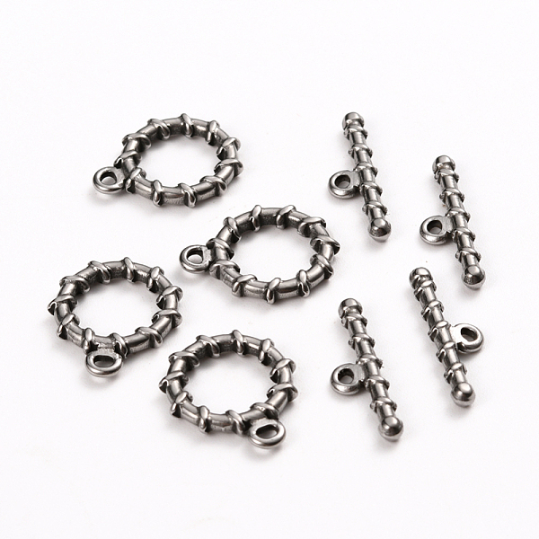 PandaHall 304 Stainless Steel Toggle Clasps, Ring, Stainless Steel Color, Ring: 19x16x2.5mm, Hole: 1.6mm, Bar: 22x6x2.5mm, Hole: 1.6mm 304...