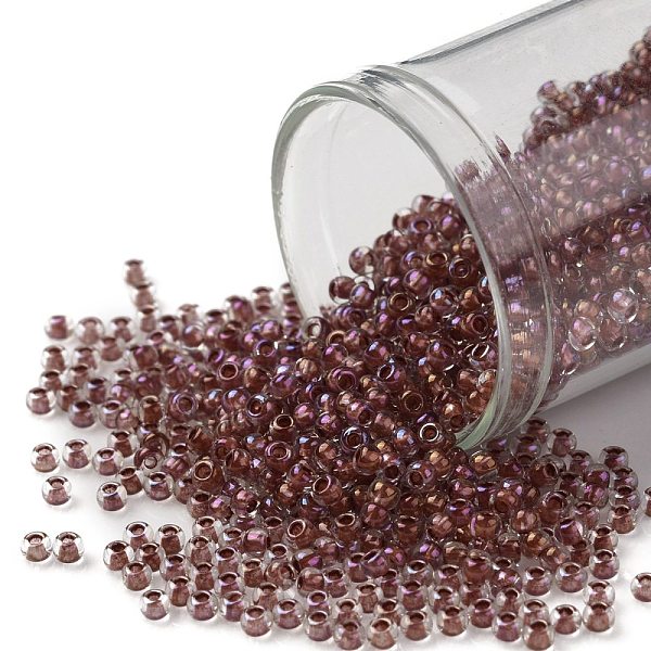 PandaHall TOHO Round Seed Beads, Japanese Seed Beads, (186) Inside Color Luster Crystal/Terra Cotta Lined, 11/0, 2.2mm, Hole: 0.8mm, about...